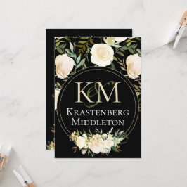 Mit Monogramm Hochzeit mit eleganten White Rose Einladung