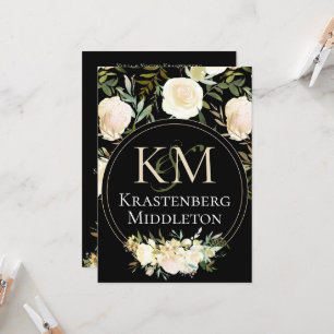 Mit Monogramm Hochzeit mit eleganten White Rose Einladung