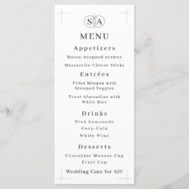 Mit Monogramm Hochzeit mit gewohntem Kreuz und Rin Menükarte