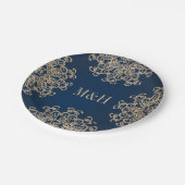Mit Monogramm Hochzeit von Marine und Gold im indi Pappteller (Schrägansicht)