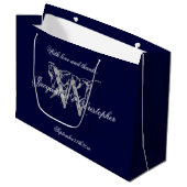 Mit Monogramm Hochzeit von Navy Blue und Silver Ch Große Geschenktüte (Vorderseite Schrägansicht)