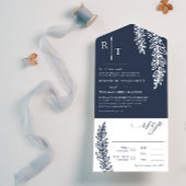 Mit Monogramm Hochzeit von Navy White Greenerity All In One Einladung