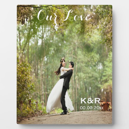 Mit Monogramm Hochzeitsfeier Foto Plaque mit Easel Fotoplatte (Vorderseite)