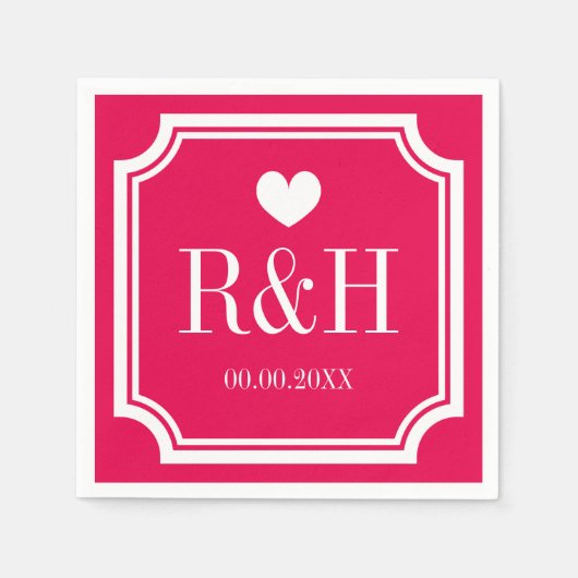 Mit Monogramm Hochzeitsfeier in Fuchsienrosa Serviette (Vorderseite)