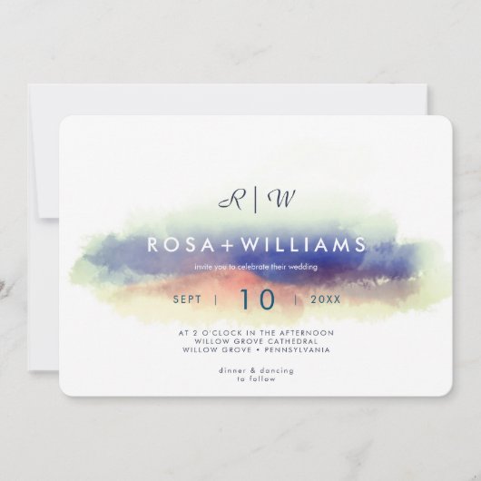 mit Monogramm Hochzeitslandschaft Einladung (Vorderseite)