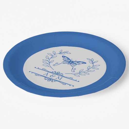 Mit Monogramm Hochzeitsplatte Pappteller (Schrägansicht)