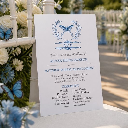 Mit Monogramm Hochzeitsprogramm für Blauschmetterl Einladung