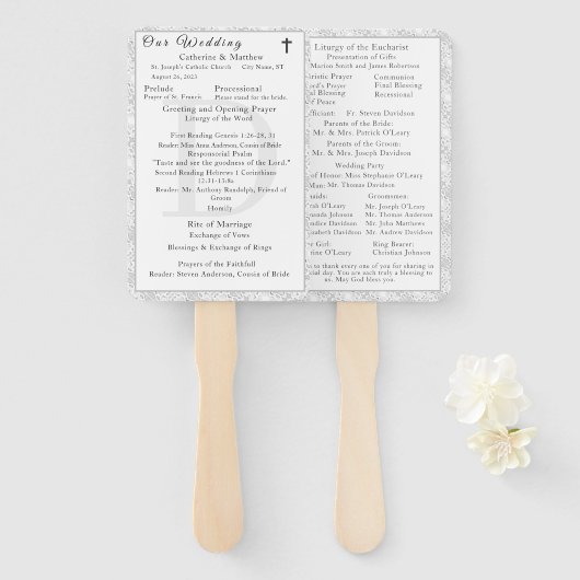 Mit Monogramm Hochzeitsprogramm für White Lace Fächer (Vorne und Hinten)