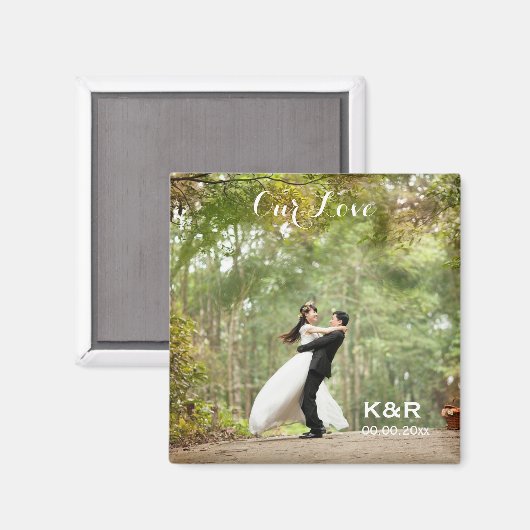 Mit Monogramm Hochzeitssemble für Foto Magnet (Vorderseite/Rückseite)