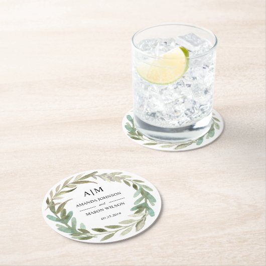 Mit Monogramm Hochzeitsstimmung im Aquarell Unters Runder Pappuntersetzer (Vor Ort)