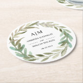 Mit Monogramm Hochzeitsstimmung im Aquarell Unters Runder Pappuntersetzer (Angewinkelt)