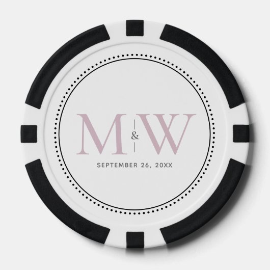 Mit Monogramm Hochzeitstermin in Rosa Pokerchips (Vorderseite)