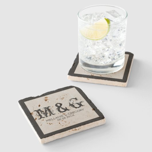 Mit Monogramm Hochzeitstext Steinuntersetzer (Seitenansicht)