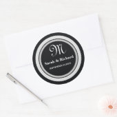 Mit Monogramm Hochzeitsticker: Schwarze Polka-Punk Runder Aufkleber (Umschlag)