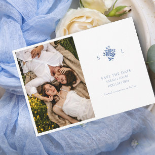Mit Monogramm Hochzeitswohnung in Blau und Weiß Save The Date