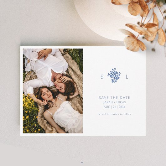 Mit Monogramm Hochzeitswohnung in Blau und Weiß Save The Date