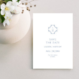 Mit Monogramm Hochzeitswohnung in Blau und Weiß Save The Date