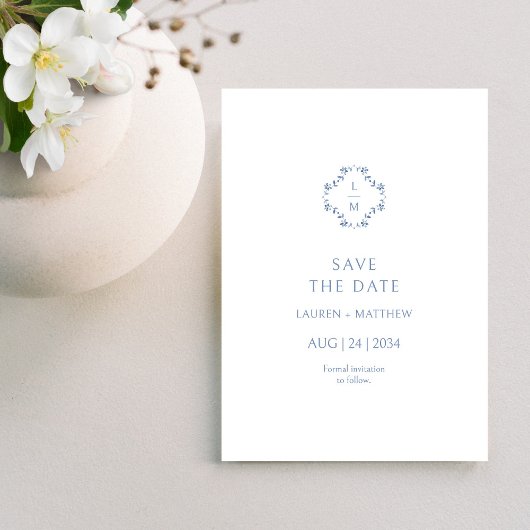 Mit Monogramm Hochzeitswohnung in Blau und Weiß Save The Date