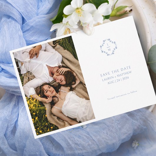 Mit Monogramm Hochzeitswohnung in Blau und Weiß Save The Date