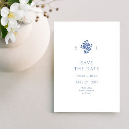 Mit Monogramm Hochzeitswohnung in Blau und Weiß Save The Date