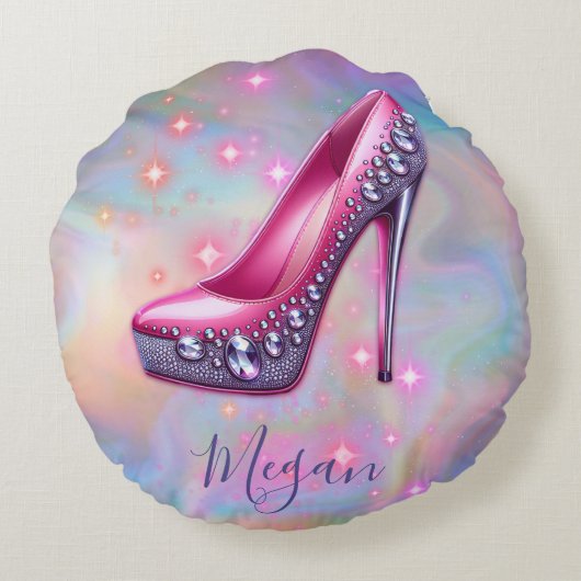 Mit Monogramm hohe Ferse auf Perlmutt | Rundes Kissen (Rückseite)