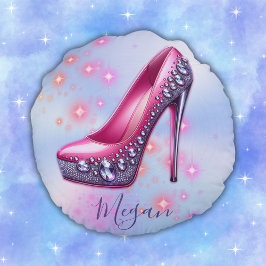 Mit Monogramm hohe Ferse im Glitzer Rosa am Blau | Rundes Kissen