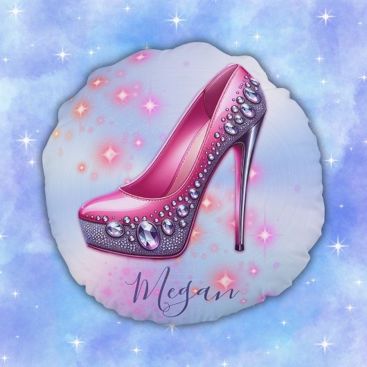 Mit Monogramm hohe Ferse im Glitzer Rosa am Blau | Rundes Kissen