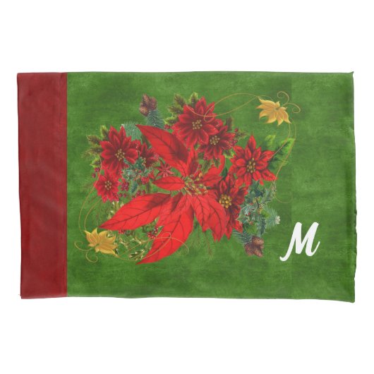 Mit Monogramm Holiday Floral Poinsettias Kissenbezug (Vorderseite)