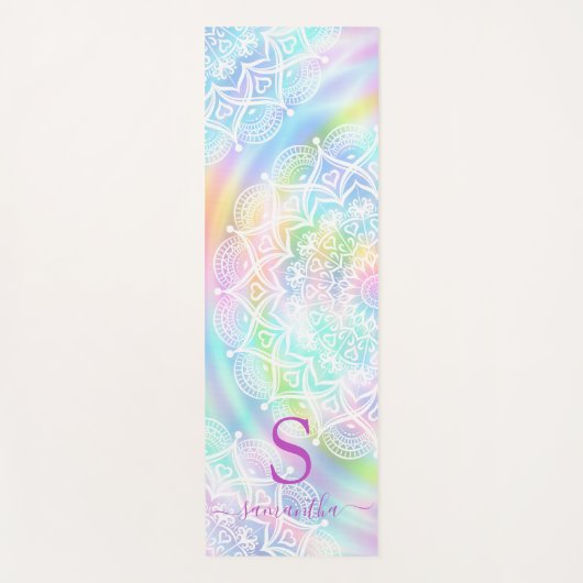 Mit Monogramm Holografischer Iridescent Unicorn Re Yogamatte (Vorderseite)