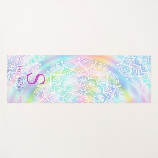 Mit Monogramm Holografischer Iridescent Unicorn Re Yogamatte (Vorderseite (Horizontal))