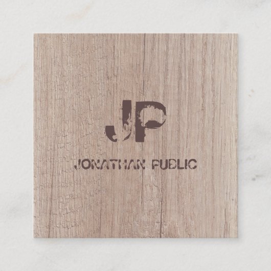 Mit Monogramm Holzlook Eleganter gestörter Text Quadratische Visitenkarte (Vorderseite)