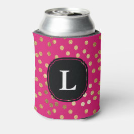 Mit Monogramm Hot Pink und Gold Glitzer Polka Dot Dosenkühler