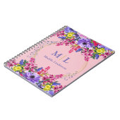 Mit Monogramm Hübsch rosa Multicolor-Blumenmuster Notizblock (Linke Seite)
