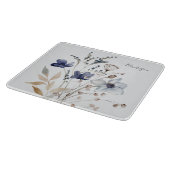 Mit Monogramm Hübsche Aquarellblau-Wildblume Schneidebrett (Ecke)