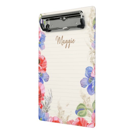 Mit Monogramm hübsche Aquarelllinien und Blume Mini Klemmbrett (Gewinkelt2)