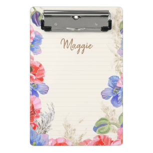 Mit Monogramm hübsche Aquarelllinien und Blume Mini Klemmbrett