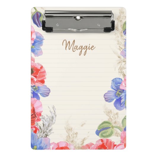 Mit Monogramm hübsche Aquarelllinien und Blume Mini Klemmbrett (Vorderseite)
