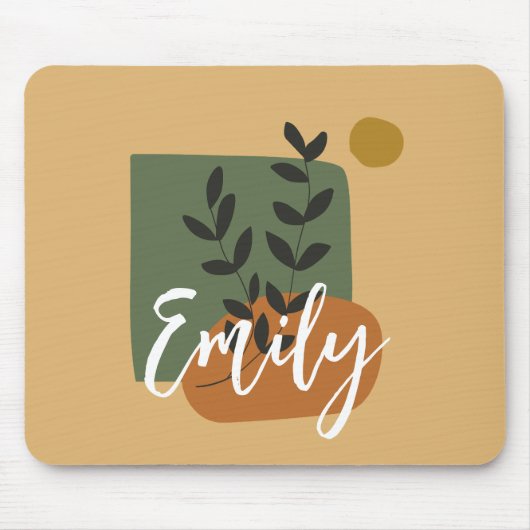 Mit Monogramm hübsche Farben Beige und Grün Einfac Mousepad (Vorne)