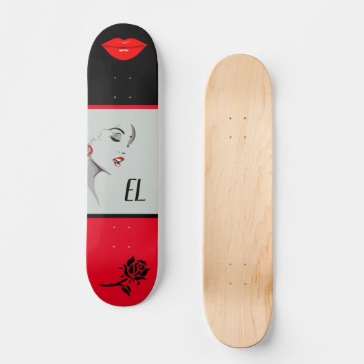 Mit Monogramm Hübsche Frauen und Lippen Skateboard (Vorderseite)