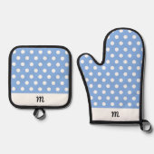 Mit Monogramm Hübsches Muster Sky Blue Polka Dot Ofenhandschuh & Topflappen-Set (Vorderseite)