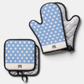 Mit Monogramm Hübsches Muster Sky Blue Polka Dot Ofenhandschuh & Topflappen-Set (Vorderseite/Rückseite)