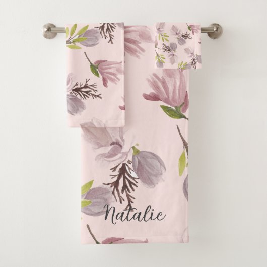 Mit Monogramm hübsches und romantisches Rosa Badhandtuch Set (Insitu)