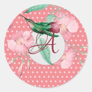 Mit Monogramm Hummingbird Blütenrosa Minzdekor Runder Aufkleber