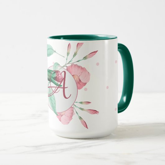 Mit Monogramm Hummingbird Pink Minze Blütendekorat Tasse (VorderseiteRechts)