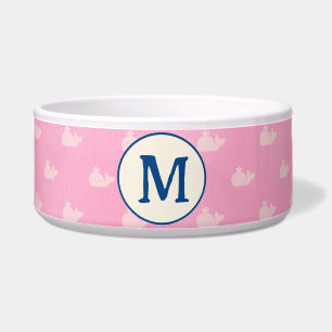 Mit Monogramm Hundekasten mit rosa und weißem Wal Napf