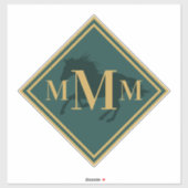 Mit Monogramm Hunter Green+ Gold Reitpferd Aufkleber (Blatt)
