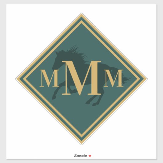 Mit Monogramm Hunter Green+ Gold Reitpferd Aufkleber (Blatt)