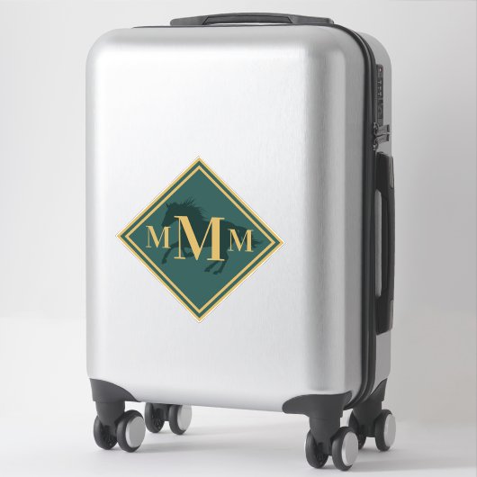 Mit Monogramm Hunter Green+ Gold Reitpferd Aufkleber (Koffer)