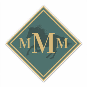 Mit Monogramm Hunter Green+ Gold Reitpferd Aufkleber