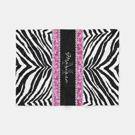 Mit Monogramm Imitat-Glitzer Bling diamante de Fleecedecke (Vorderseite (Horizontal))